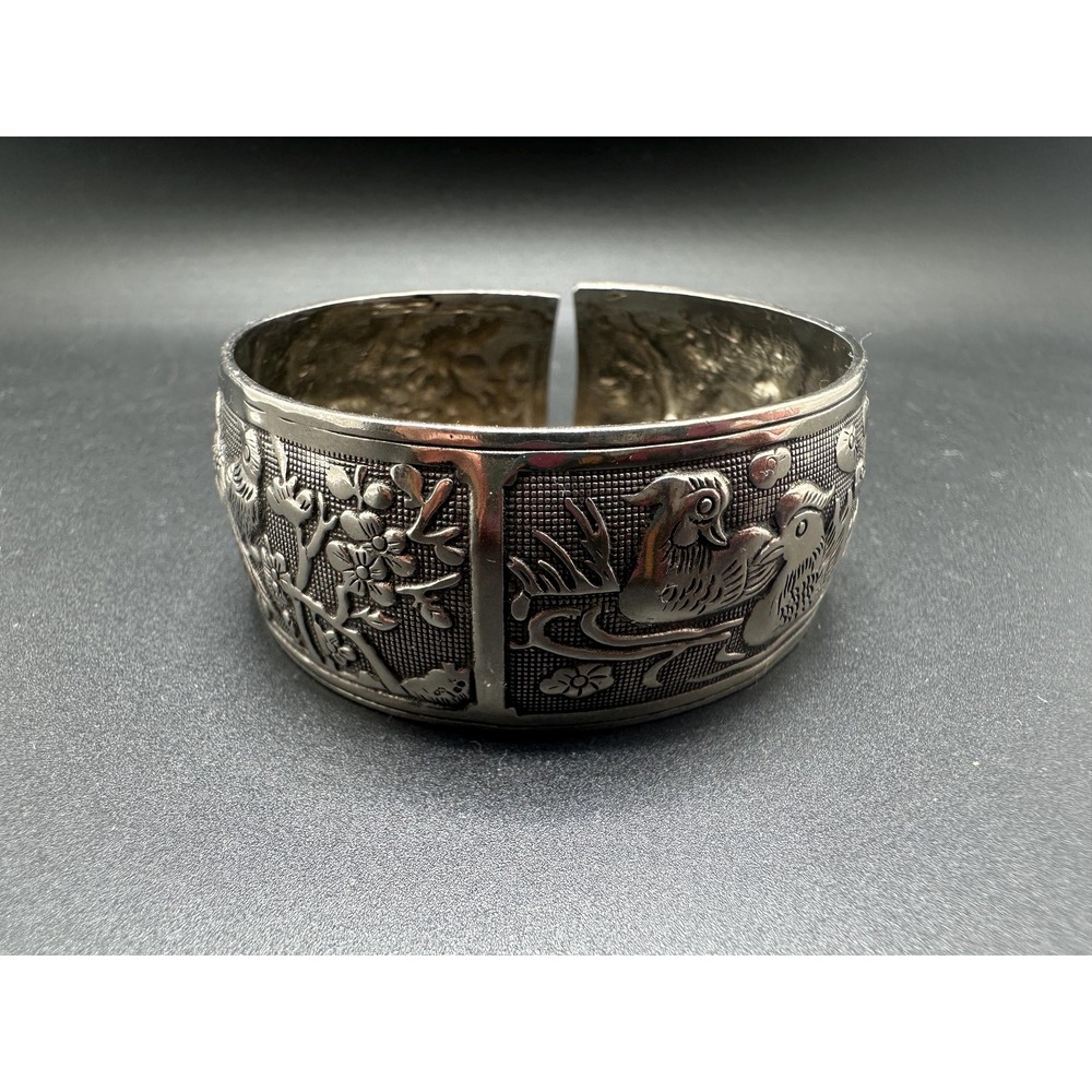 Antique Miao Silver Cuff Bracelet Late 1800s  Handmade Talisman Of Eternal Love